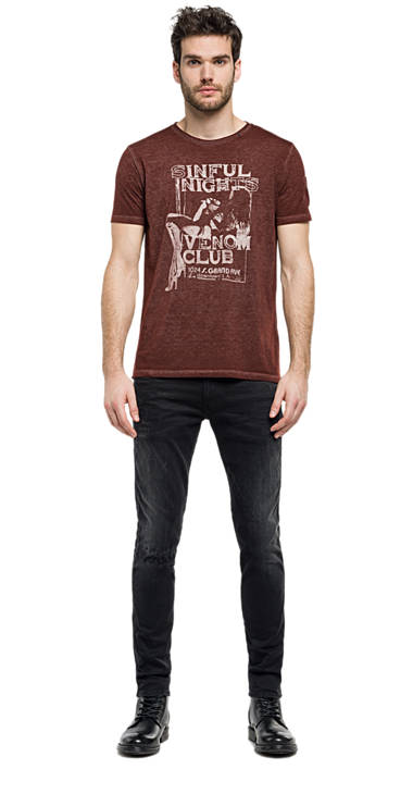 Decathlon Bedrucktes T-Shirt aus Baumwollmischgewebe BURGUNDY