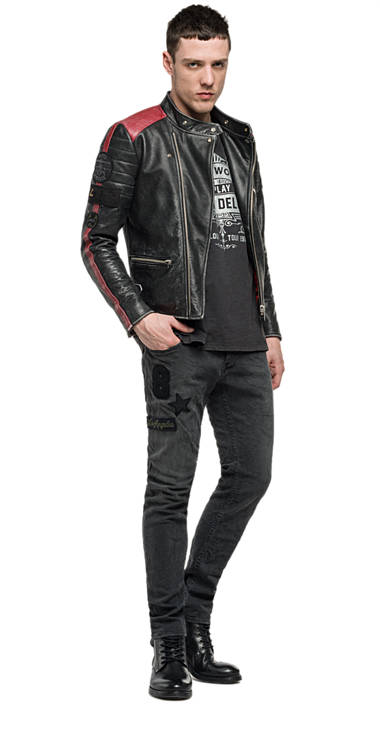 Decathlon BLACK Nietenlederjacke mit Patches Herren