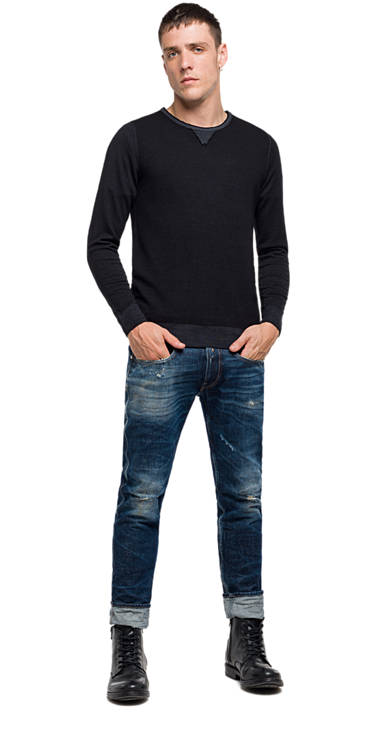 Decathlon BLACK Pullover mit Rundhalsausschnitt aus reiner Wolle Herren