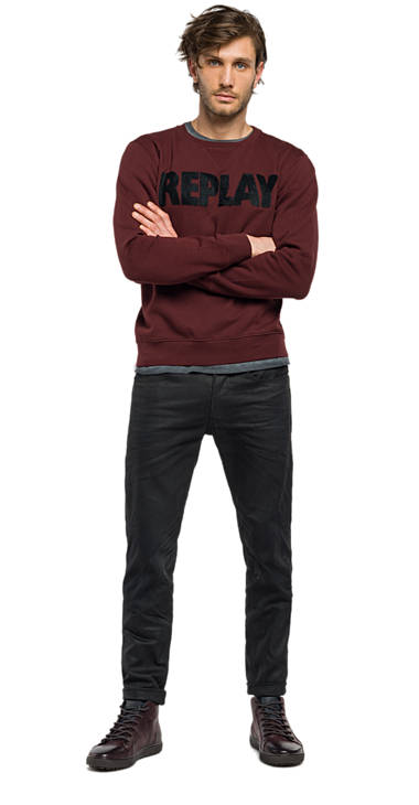 Decathlon BURGUNDY Sweatshirt aus reiner Baumwolle mit Patches Herren