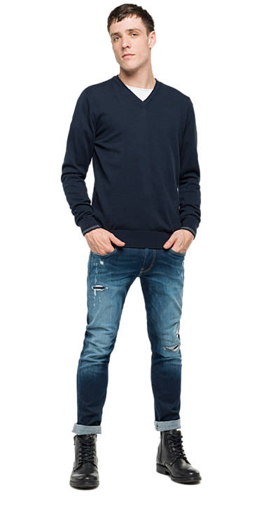 Decathlon DARK BLUE Pullover aus Wolle und Baumwolle Herren