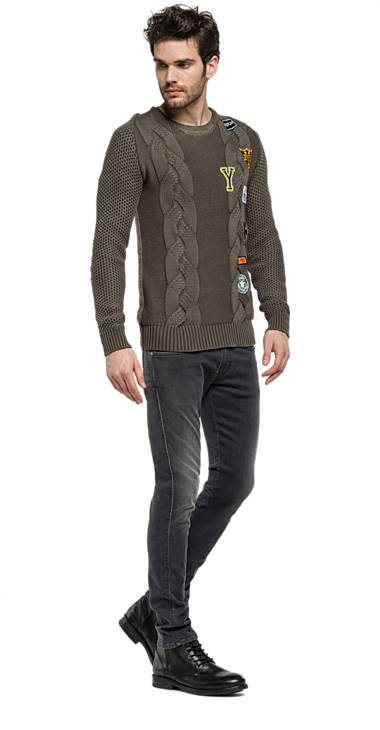 Decathlon DARK OLIVE Strickpullover mit Patches Herren