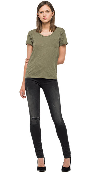 Decathlon DARK OLIVE T-Shirt aus Slub-Jersey mit Brusttasche Damen