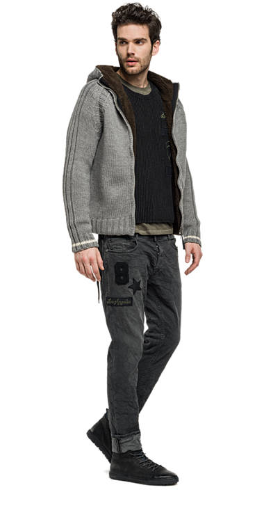 Decathlon GREY MED MELANGE Cardigan aus Wolle mit Kunstfell Herren