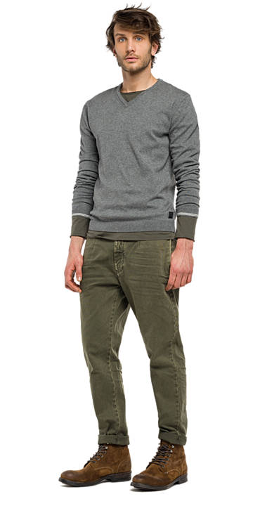 Decathlon GREY MEDIUM MELANGE Pullover aus Wolle und Baumwolle Herren