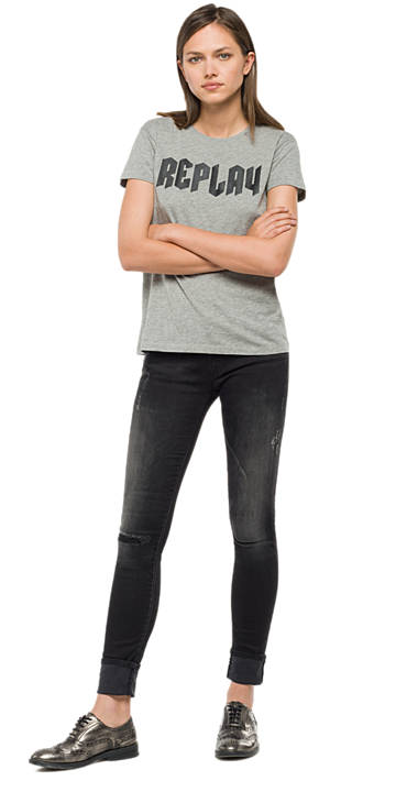 Decathlon GREY MELANGE MEDIUM Bedrucktes T-Shirt aus reiner Baumwolle Damen