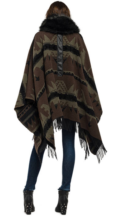 Decathlon Herren BLACK/MILITARY GREEN/BROWN Jacquard-Poncho mit Ethno-Motiv Germany