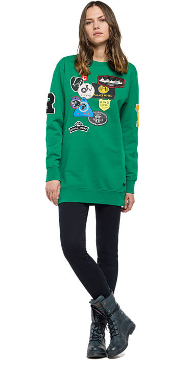 Decathlon Langes Sweatshirt mit Aufdruck und Patches LIGHT EMERALD GREEN