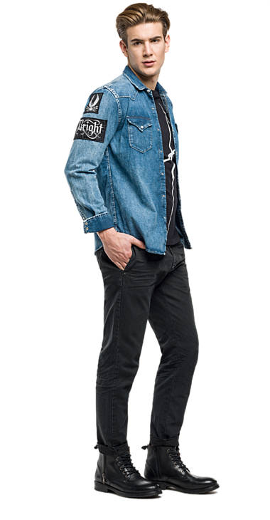 Decathlon MEDIUM LIGHT Hemd aus Denim mit Patches Herren