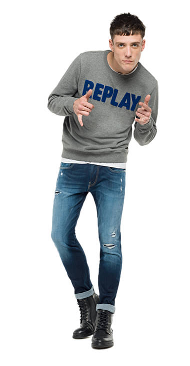 Decathlon MELANGE GREY Sweatshirt aus reiner Baumwolle mit Patches Herren