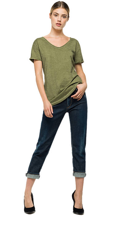 Decathlon OLIVE GREEN Baumwoll-T-Shirt mit offenen Kanten Damen