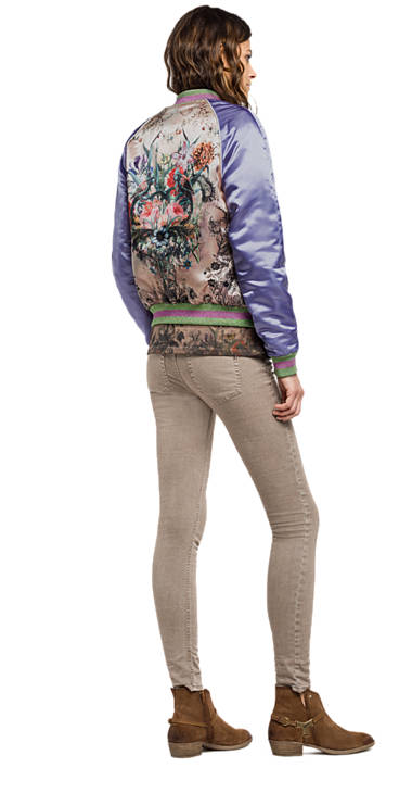 Decathlon Herren MULTICOLOUR+SOLID COLUR LILAC Bomberjacke aus Satin mit Maxi-Aufdruck Outlet