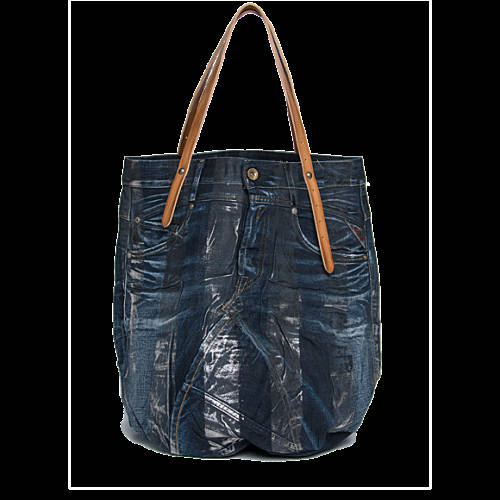 Decathlon Online Tasche aus gewaschenem Denim und Leder BLUE DENIM- LUX GUN METAL