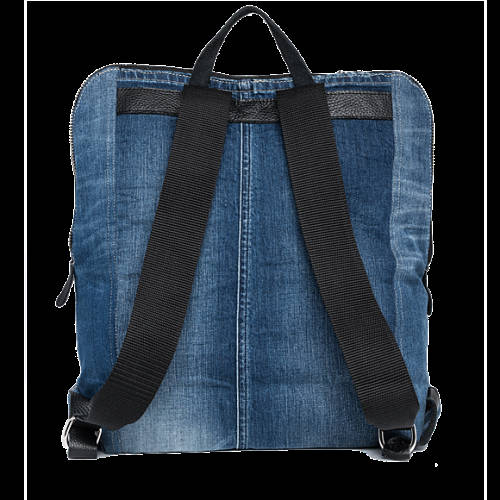 Decathlon Herren WASHED DENIM BLUE Unisex-Rucksack aus Denim mit Patches Kaufen