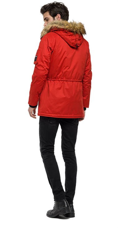 Decathlon Herren RED Einfarbiger Parka aus Baumwollmischgewebe Outlet