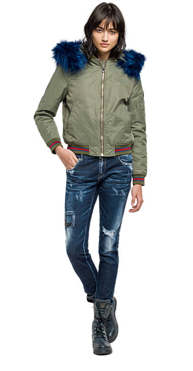 Decathlon SAGE GREEN Jacke mit Kunstfellbesatz Herren