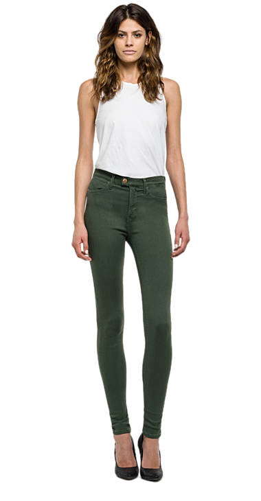 Decathlon Sale Jeans Super Skinny Passform sehr hüfthohe Touch MILITARY GREEN