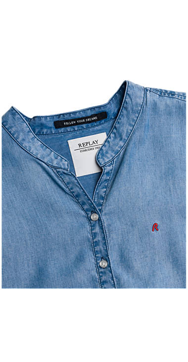 Decathlon Damen LIGHT DENIM Lange Jeanshemdbluse mit Stickerei Online