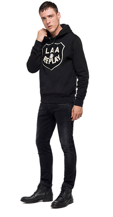 Decathlon Herren BLACK Sweatshirt mit Kapuze und Patch Outlet