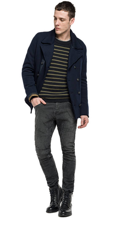 Decathlon Strickjacke aus Wollmischgarn mit Baumwolle NAVY