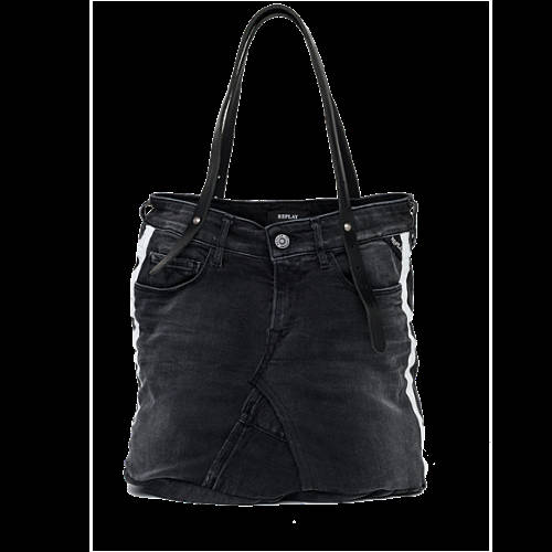 Decathlon Tasche aus gewaschenem Denim mit Kontraststreifen WASHED BLACK